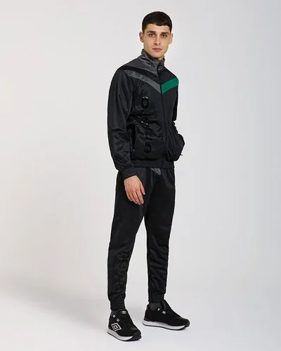 Polyester tracksuit with contrasting inserts - Black
